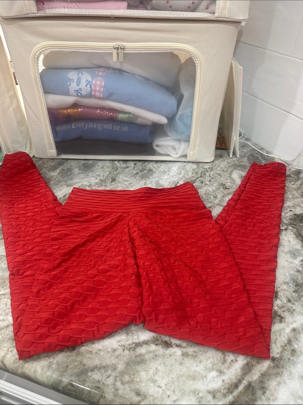Brazil Womens booty scrunch high waisted Textured Red Leggings M